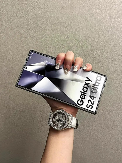 Abstract Geometric MagSafe Case for Samsung S23/S24/S25 Ultra – Alloy Lens Protection, Shockproof Carbon Fiber Texture Hard PC Back Cover