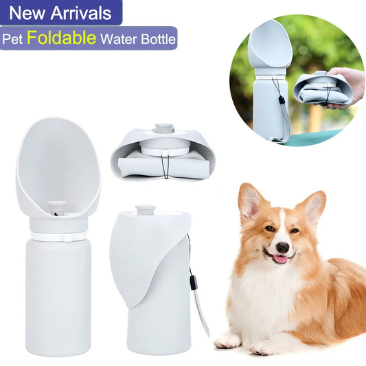 Outdoor Dog Water Bottle – 550ml Foldable Pet Cup with Large Drinking Trough | Leak-Proof, Portable & Easy-Clean (Light Grey)