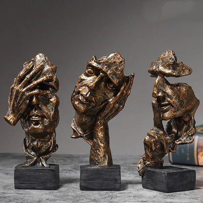 Abstract Resin Sculpture Set – Silence Is Gold Office & Home Décor