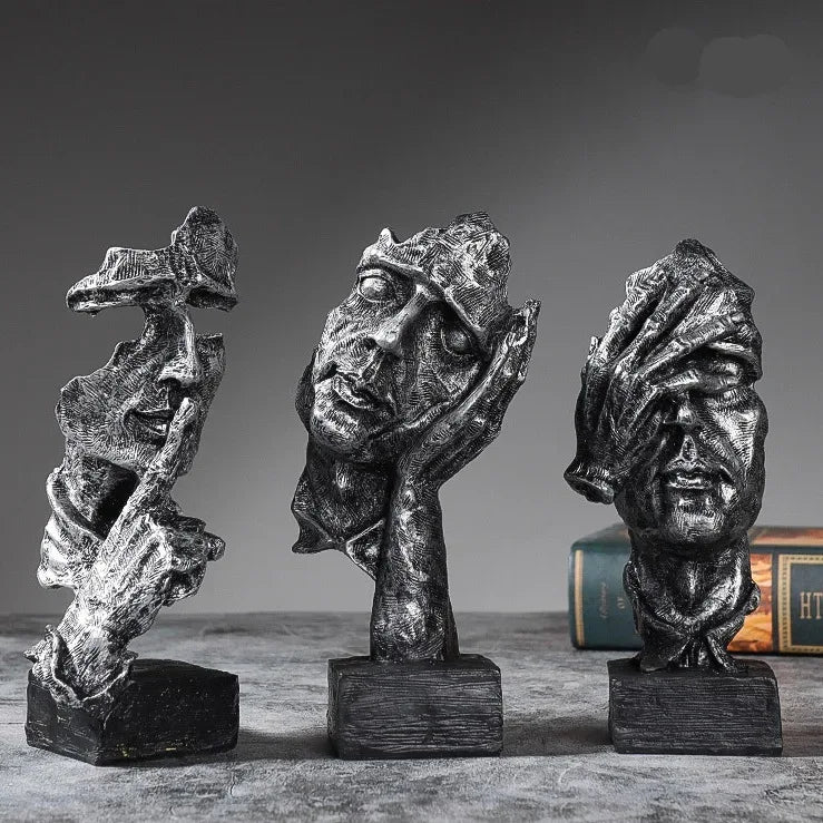 Abstract Resin Sculpture Set – Silence Is Gold Office & Home Décor