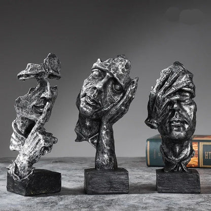 Abstract Resin Sculpture Set – Silence Is Gold Office & Home Décor