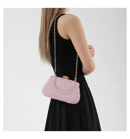 Luxury Glitter Evening Bag for Women – Elegant PU Leather Clutch Purse with Chain Strap, Designer Shoulder Bag for Party, Wedding & Banquet