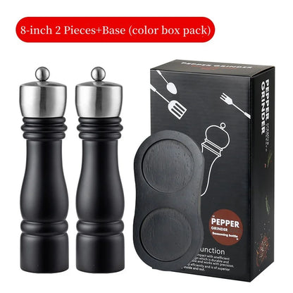 Manual Wooden Pepper Grinder – Adjustable Ceramic Salt and Pepper Mill with Stainless Steel Cap, Refillable Spice Grinder for Kitchen and Dining