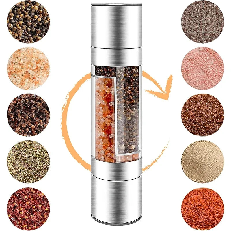 2-in-1 Manual Salt & Pepper Grinder – Adjustable Stainless Steel Spice Mill with Ceramic Grinder | Kitchen Seasoning Tool