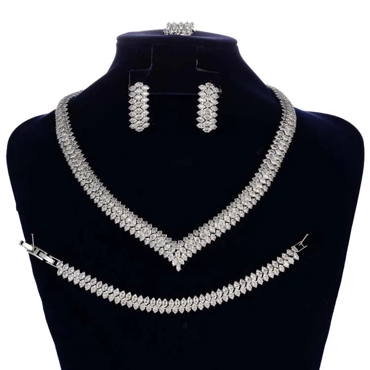 Luxury Bridal Jewelry Set for Women – Cubic Zirconia Necklace, Bracelet, Earrings & Ring | Wedding & Party Accessories