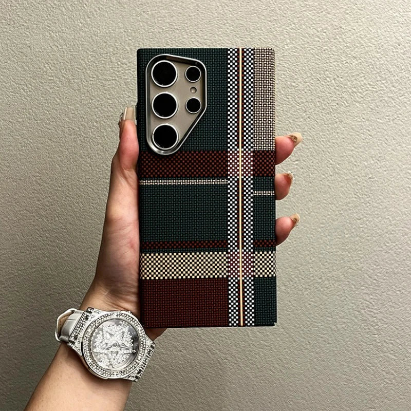 Abstract Geometric MagSafe Case for Samsung S23/S24/S25 Ultra – Alloy Lens Protection, Shockproof Carbon Fiber Texture Hard PC Back Cover