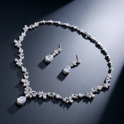 Water Drop Cubic Zirconia Jewelry Set – Romantic Necklace & Earrings for Women | Fashion Bridal Gift in Copper with CZ Sparkle