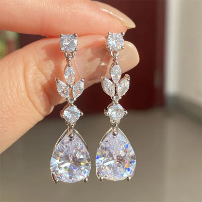 Water Drop Cubic Zirconia Jewelry Set – Romantic Necklace & Earrings for Women | Fashion Bridal Gift in Copper with CZ Sparkle