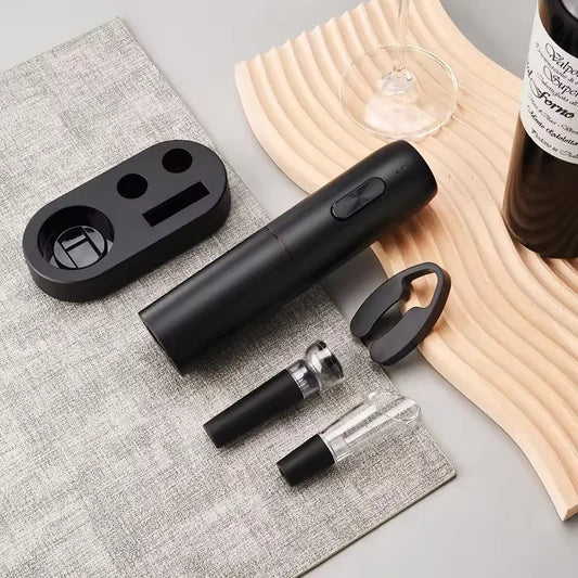 Rechargeable Electric Wine Bottle Opener Set with Foil Cutter, Pourer & Vacuum Stopper – Stainless Steel Automatic Corkscrew with Charging Base