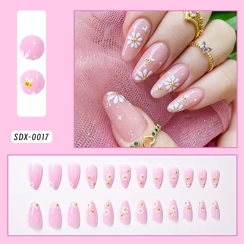 Flower Design Press On Nails – 24pcs Y2K Nail Set