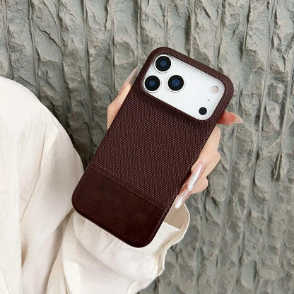 Luxury Leather Splice Business Phone Case For iPhone 17 Air / 16 / 15 Pro Max – Matte Weaving Frameless Shockproof Cover