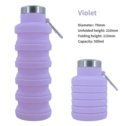 Portable Collapsible Silicone Water Bottle – 500ml Retractable Travel Cup for Sports, Cycling & Outdoor Adventures
