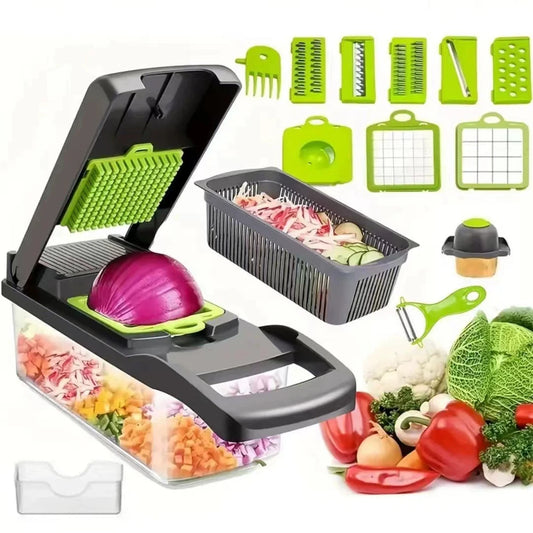12/16pcs Multifunctional Vegetable Cutter & Slicer Set – Stainless Steel Fruit & Potato Peeler, Carrot Grater & Kitchen Tool Basket