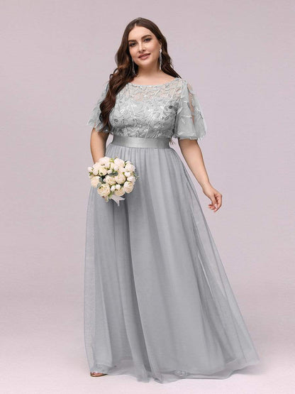 New Plus Size Sparkle Evening Dresses Long A-Line O-Neck Short Sleeve LONG Formal Dresses