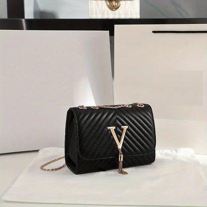 Luxury Embroidered Crossbody Bag – PU Leather Clutch with Sequins, Tassels & Chain Strap | Fashionable Flap Shoulder Purse for Parties