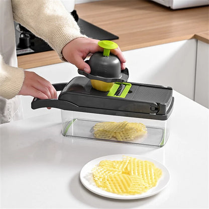 12/16pcs Multifunctional Vegetable Cutter & Slicer Set – Stainless Steel Fruit & Potato Peeler, Carrot Grater & Kitchen Tool Basket