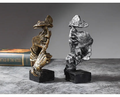 Abstract Resin Sculpture Set – Silence Is Gold Office & Home Décor