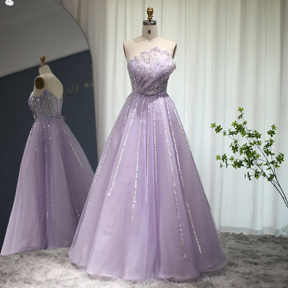 Luxury Beading Lilac Dubai Evening Dress