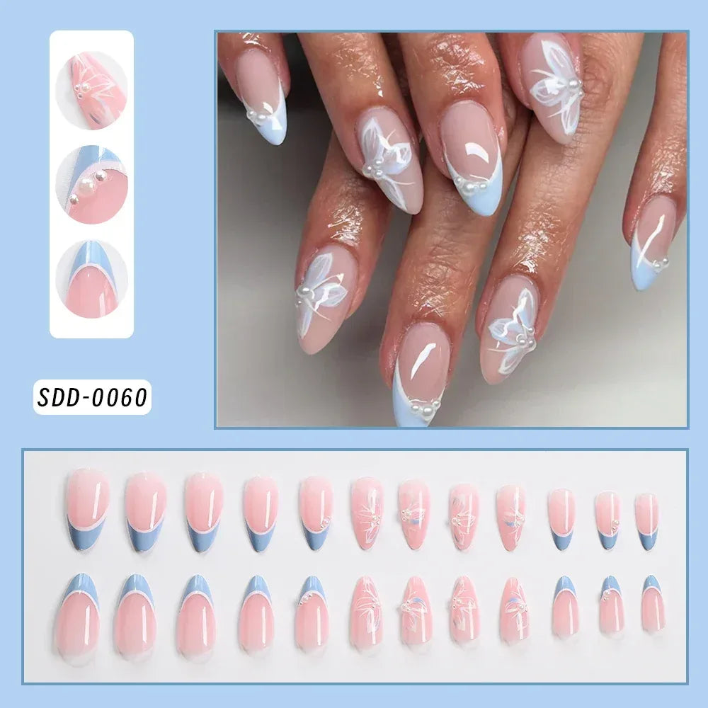 24 Pcs White French Press On Nails with 3D Bow – Short Square Acrylic Fake Nails, Reusable Full Cover Glue On Nails for Women, Ballet Y2K Style