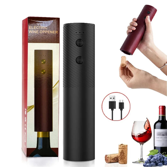 Electric Wine Bottle Opener – Automatic Rechargeable Corkscrew with One-Click Button | Cordless Red Wine Opener Kitchen Tool | USB Charging