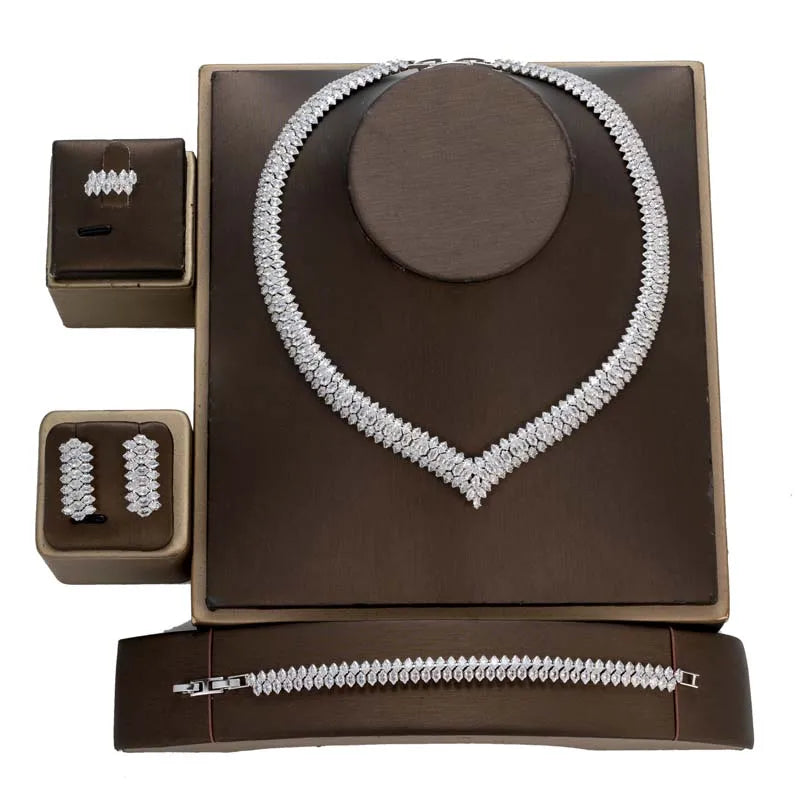 Luxury Bridal Jewelry Set for Women – Cubic Zirconia Necklace, Bracelet, Earrings & Ring | Wedding & Party Accessories