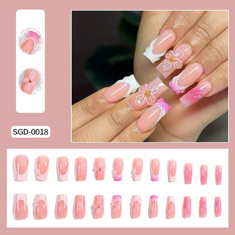 Flower Design Press On Nails – 24pcs Y2K Nail Set
