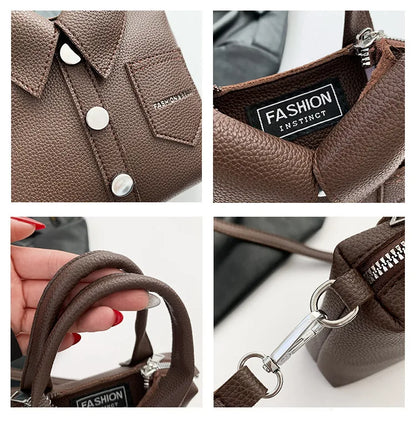 PU Leather Square Bag for Women – Compact Shoulder & Crossbody Handbag with Zipper Closure, Elegant Fashion Purse