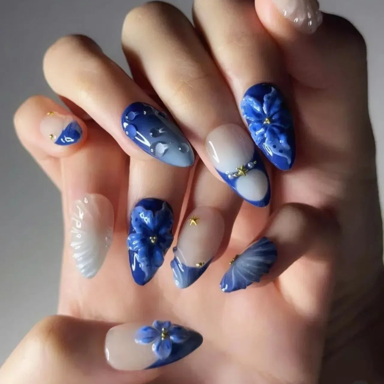 24 Pcs 3D Leopard Press On Nails – Medium Almond Acrylic Fake Nails with Polka Dot & Embossed Flower Design, Reusable Glue On Nails for Women