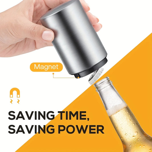Advanced Stainless Steel Beer Bottle Opener – Semi-Automatic Bartender Tool | Press to Open, Quick & Portable Cap Remover