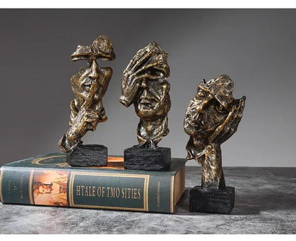 Abstract Resin Sculpture Set – Silence Is Gold Office & Home Décor