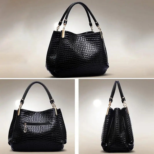 Large Capacity Crocodile Print Tote Bag – Fashionable PU Leather Bucket Shoulder Handbag | Spacious Zipper Closure Daily Commute & Shopping Bag