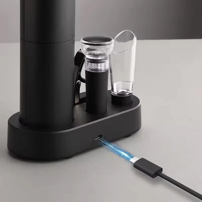 Rechargeable Electric Wine Bottle Opener Set with Foil Cutter, Pourer & Vacuum Stopper – Stainless Steel Automatic Corkscrew with Charging Base