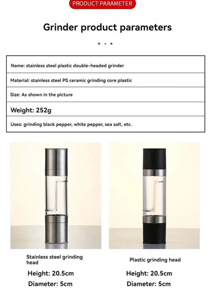 2-in-1 Manual Salt & Pepper Grinder – Adjustable Stainless Steel Spice Mill with Ceramic Grinder | Kitchen Seasoning Tool