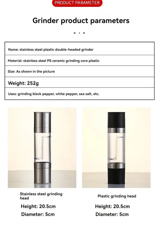 2-in-1 Manual Salt & Pepper Grinder – Adjustable Stainless Steel Spice Mill with Ceramic Grinder | Kitchen Seasoning Tool