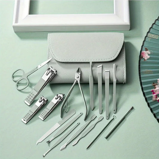 16pcs Professional Manicure & Pedicure Set – Stainless Steel Nail Clippers, Cuticle Nippers & Grooming Tools with Travel Case