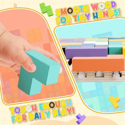 Wooden 3D Tetris Puzzle – Montessori STEM Brain Game for Kids (Ages 4–12)