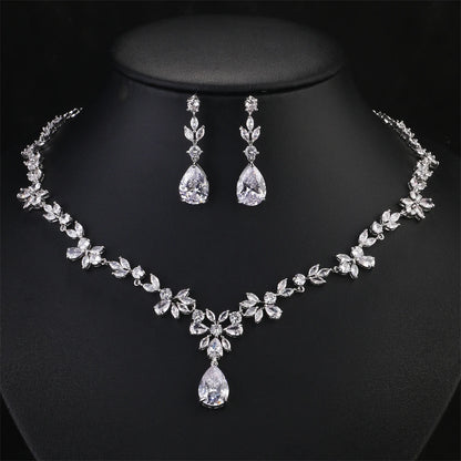 Water Drop Cubic Zirconia Jewelry Set – Romantic Necklace & Earrings for Women | Fashion Bridal Gift in Copper with CZ Sparkle