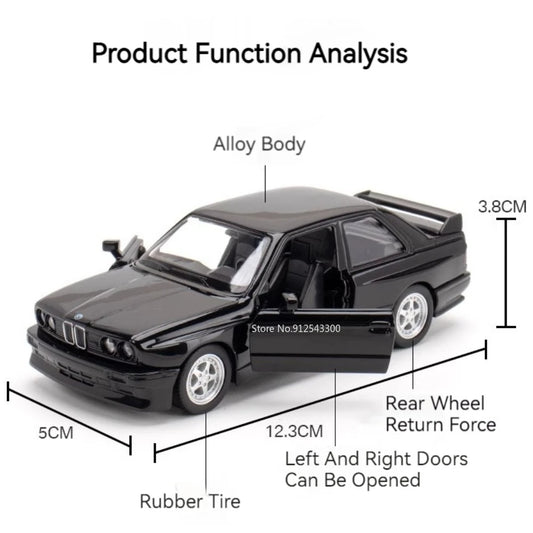 1:36 Scale BMW M3 1987 Diecast Car Model – Pull Back Toy Vehicle with Openable Doors (Metal Alloy)