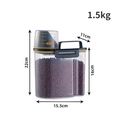1.5kg/2kg Moisture-Proof Dog & Cat Food Pail with Measuring Cup (Plastic, BPA-Free) – Universal Pet Food Storage Solution