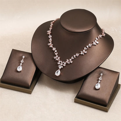 Water Drop Cubic Zirconia Jewelry Set – Romantic Necklace & Earrings for Women | Fashion Bridal Gift in Copper with CZ Sparkle