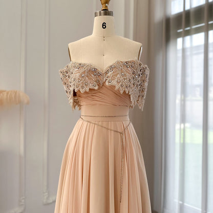 Sequined Luxury Crystal Evening Dress for Women | Wedding Guest Party Elegant Long Arabic Formal Dresses