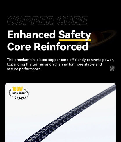ESSAGER 100W USB-C to USB-C Fast Charging Cable – Digital Display Braided Data Cord