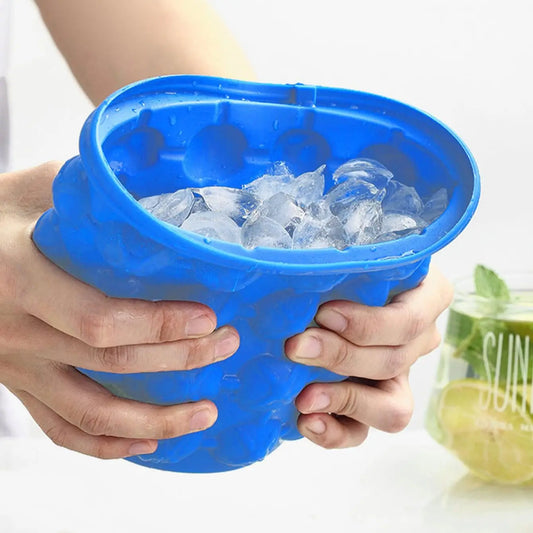 Silicone Ice Cube Maker – 3-in-1 Portable Ice Bucket for Whiskey, Wine & Beer | Space-Saving Kitchen Tool (Blue)