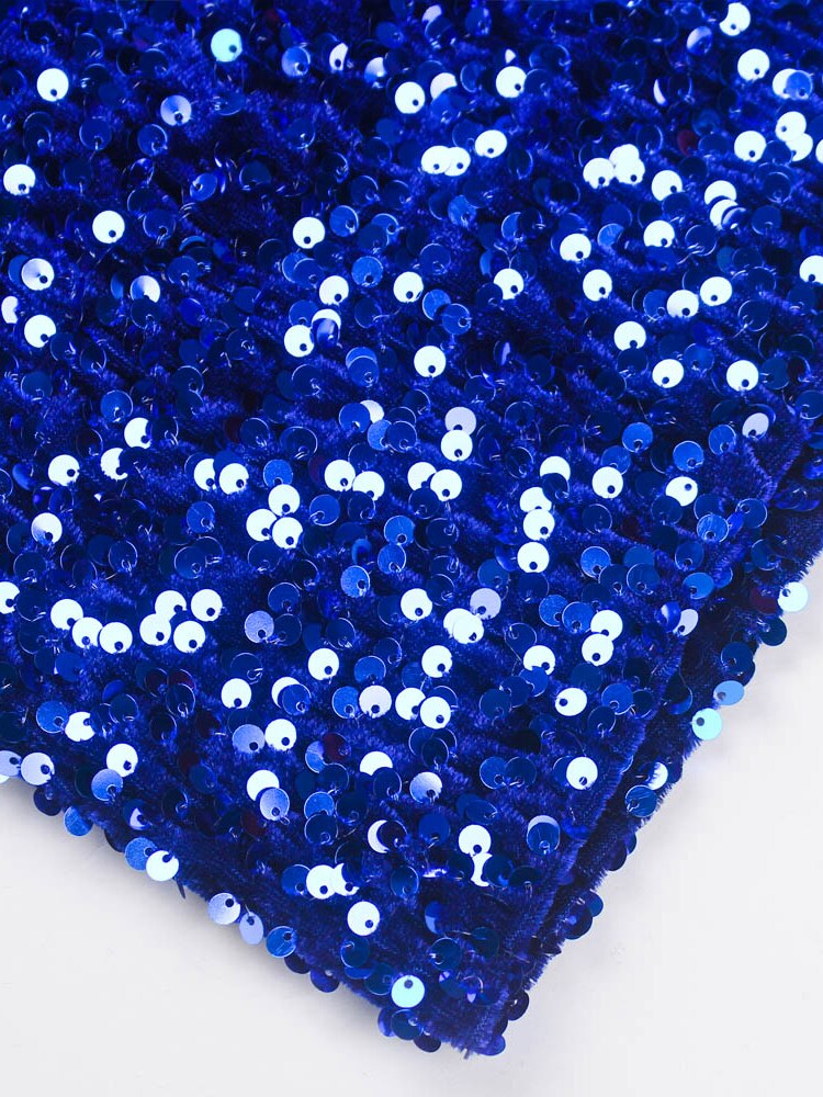 Royal Blue Split Sparkles Stretch Sequin Strapless Floor Length Padded Backless Evening Party Dress