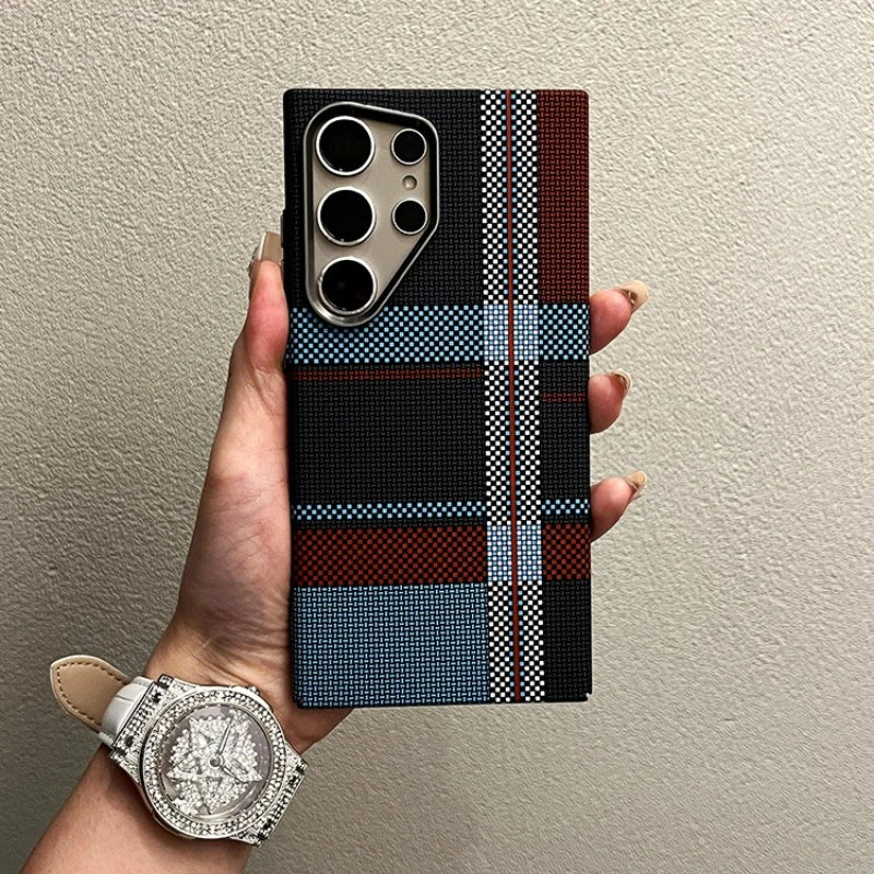 Abstract Geometric MagSafe Case for Samsung S23/S24/S25 Ultra – Alloy Lens Protection, Shockproof Carbon Fiber Texture Hard PC Back Cover