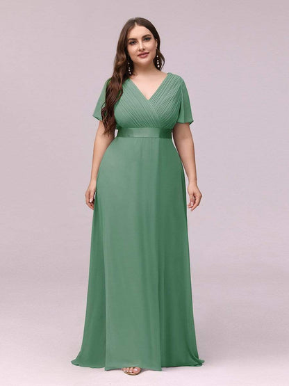 New Women Plus Size Evening Dresses, Long Elegant A Line V Neck Ruffles Chiffon Formal Wedding Party Dress