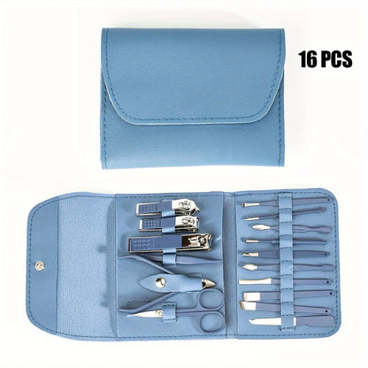 16pcs Professional Manicure & Pedicure Set – Stainless Steel Nail Clippers, Cuticle Nippers & Grooming Tools with Travel Case