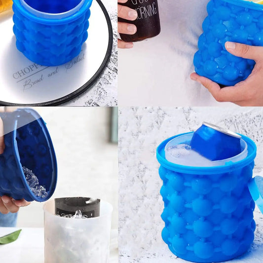 Silicone Ice Cube Maker – 3-in-1 Portable Ice Bucket for Whiskey, Wine & Beer | Space-Saving Kitchen Tool (Blue)