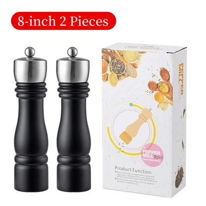 Manual Wooden Pepper Grinder – Adjustable Ceramic Salt and Pepper Mill with Stainless Steel Cap, Refillable Spice Grinder for Kitchen and Dining