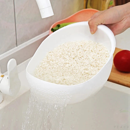 Rice Basket – Compact Plastic Drain Sieve for Rice, Fruits & Vegetables | Space-Saving Kitchen Strainer (White)